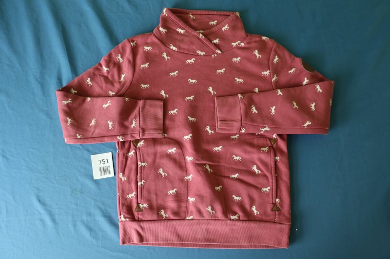 Rosa Kinderpullover mit Pferdemuster